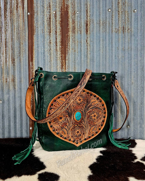 Green Leather Bucket Bag #5802