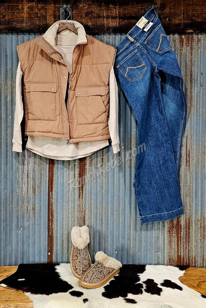 Reversible Puffer Vest in Tan/Latte #5744