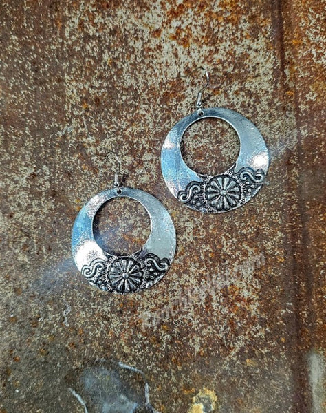 Floral Silver Hoop Earrings #5873