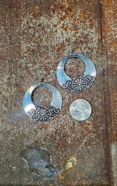 Floral Silver Hoop Earrings #5873