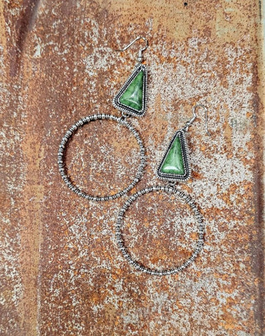 Green Triangle Hoop Earrings #5877