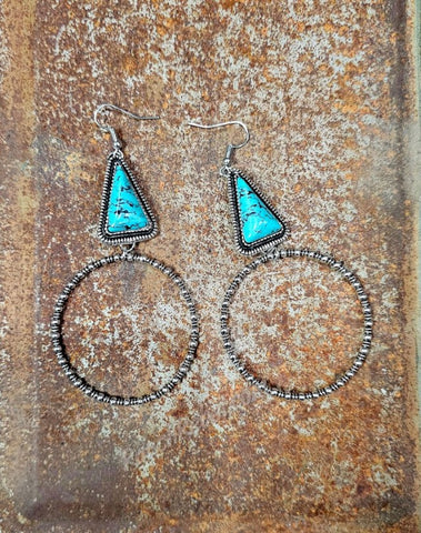 Turquoise Triangle Hoop Earrings #5876