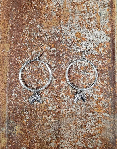 Silver Horse Hoop Earrings #5875