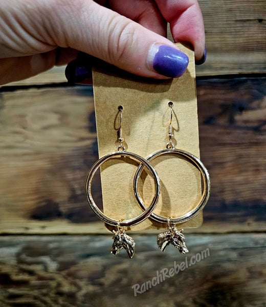 Gold Horse Hoop Earrings #5874