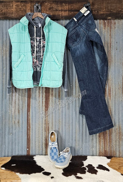 Turquoise Quilted Knit Vest #5878