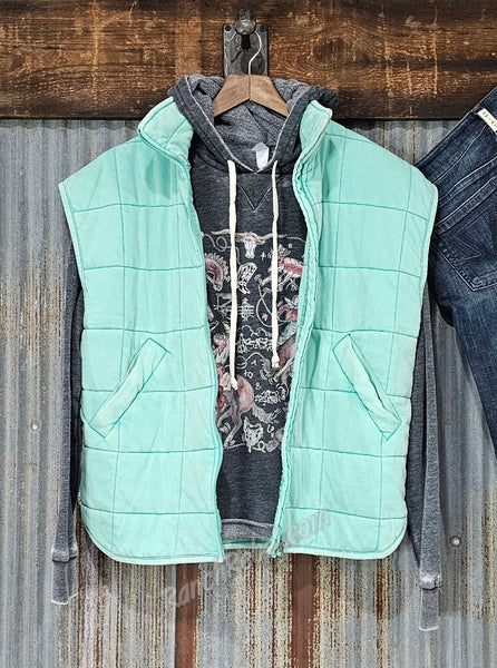 Turquoise Quilted Knit Vest #5878