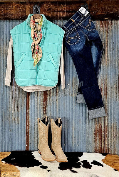 Turquoise Quilted Knit Vest #5878