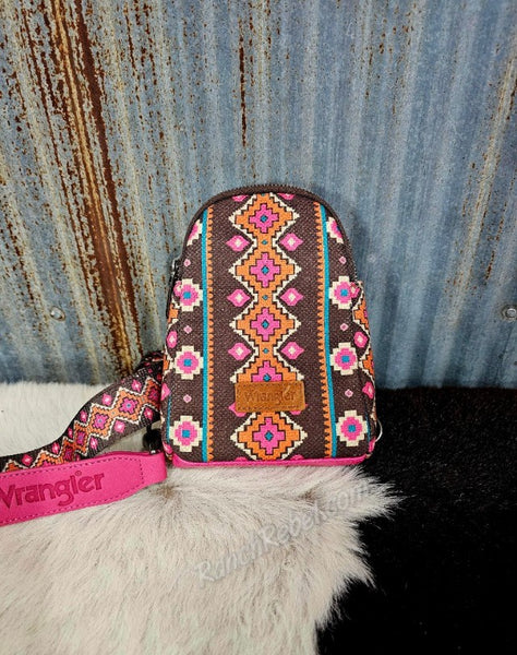 Wrangler Small Sling Bag in Brown & Pink #5893