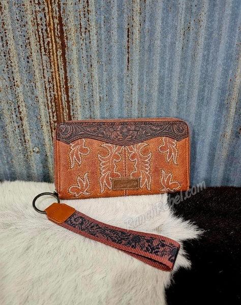 Wrangler Brown Bootstitch Wallet Wristlet #5896