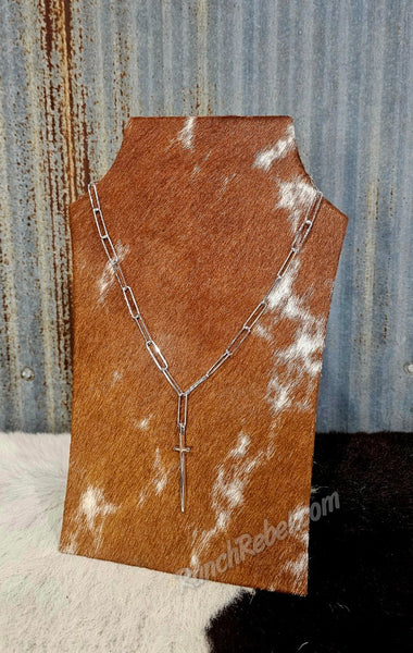 Sterling Paper Clip Cross Necklace #5926