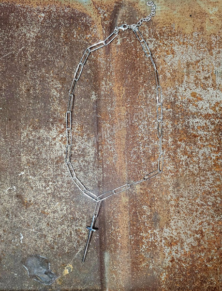 Sterling Paper Clip Cross Necklace #5926