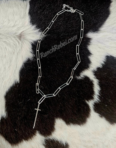 Sterling Paper Clip Cross Necklace #5926