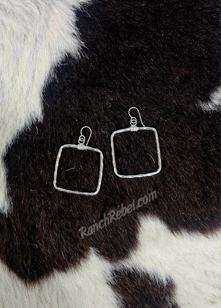 Square Hammered Hoop Earrings #5927