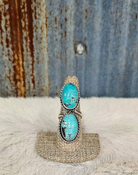 Blue Turquoise Pyrite Mix Adjustable Ring #5932