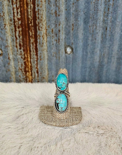 Blue Turquoise Pyrite Mix Adjustable Ring #5932