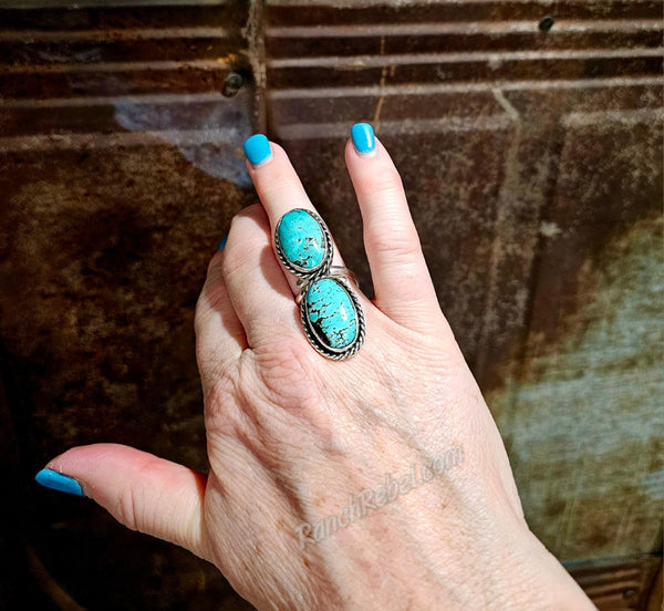 Blue Turquoise Pyrite Mix Adjustable Ring #5932