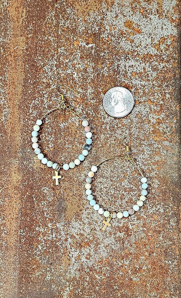 Amazonite Hoops with Gold Cross #5957