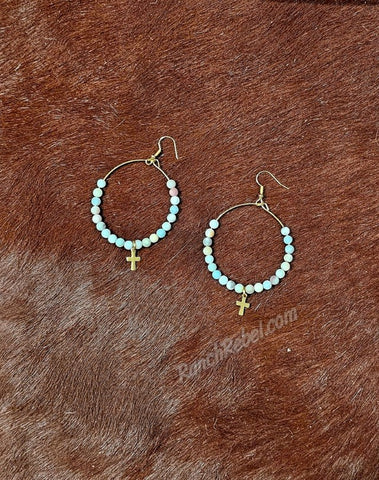 Amazonite Hoops with Gold Cross #5957