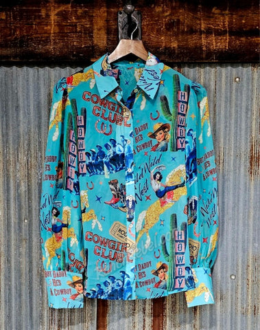 Turquoise Cowgirl Collage Top #6105