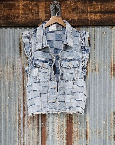 Denim Checkered Vest #6111