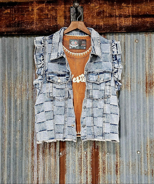 Denim Checkered Vest #6111