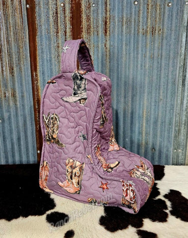 Quilted Purple Cowboy Boot & Thunderbird Boot Bag #6107