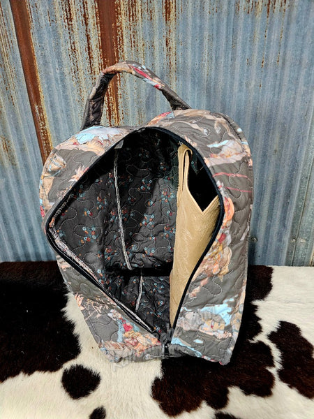 Quilted Charcoal Cowboy Boot Bag #6106