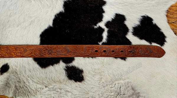 Brown Floral Tooled Leather Belt #6189