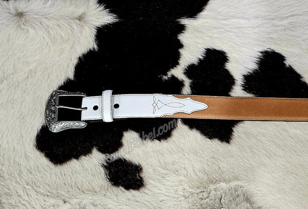 White & Tan Bootstitch Belt #6190