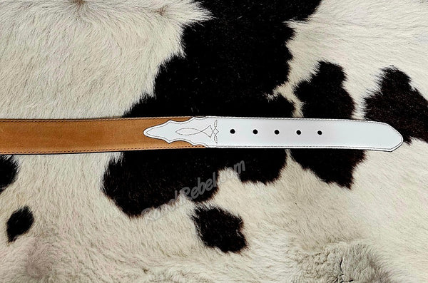 White & Tan Bootstitch Belt #6190