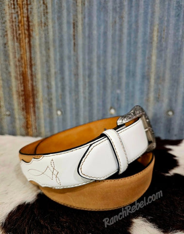 White & Tan Bootstitch Belt #6190