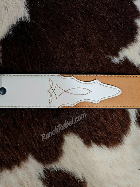 White & Tan Bootstitch Belt #6190
