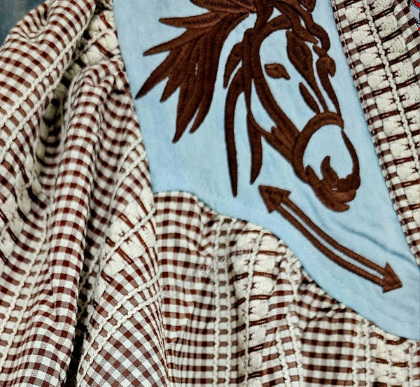 Puff Sleeve Pony Gingham Top #6191