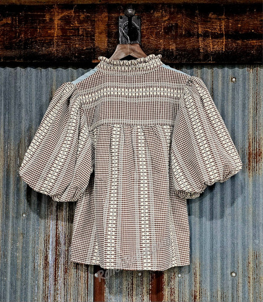 Puff Sleeve Pony Gingham Top #6191