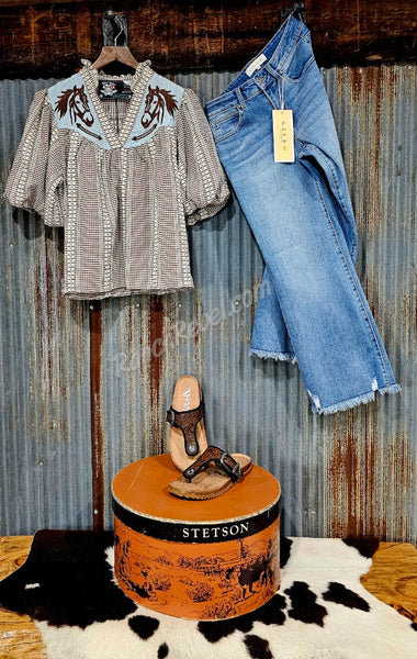 Puff Sleeve Pony Gingham Top #6191