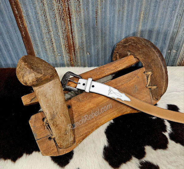 White & Tan Bootstitch Belt #6190