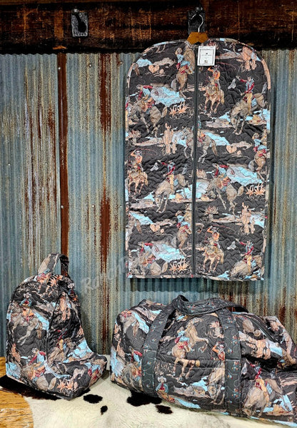 Quilted Garment Bag in Charcoal Birdie #6108