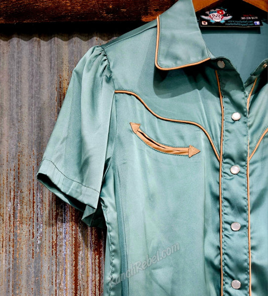 Teal Satin Arrow Pearl Snap #6213