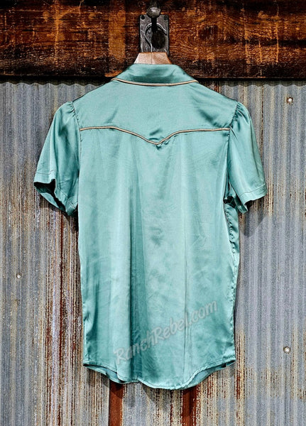 Teal Satin Arrow Pearl Snap #6213