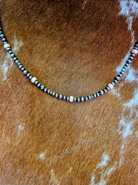 Pink Conch, Turquoise & Sterling Pearl Necklace #6219
