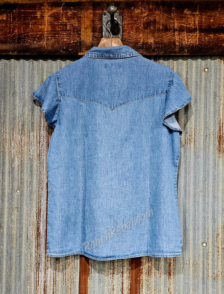Dark Denim Frills Pearl Snap Shirt #6248