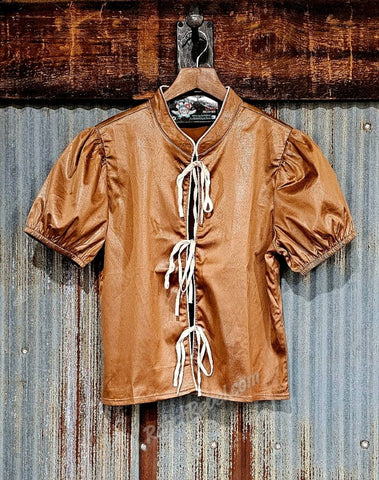 Mocha Faux Leather Tie Front Top #6226