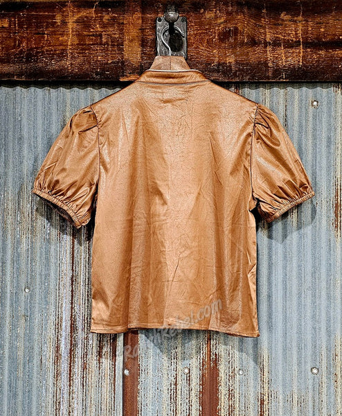 Mocha Faux Leather Tie Front Top #6226