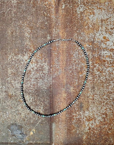 Sterling Pearl & Turquoise Heishi Bead Necklace #6233