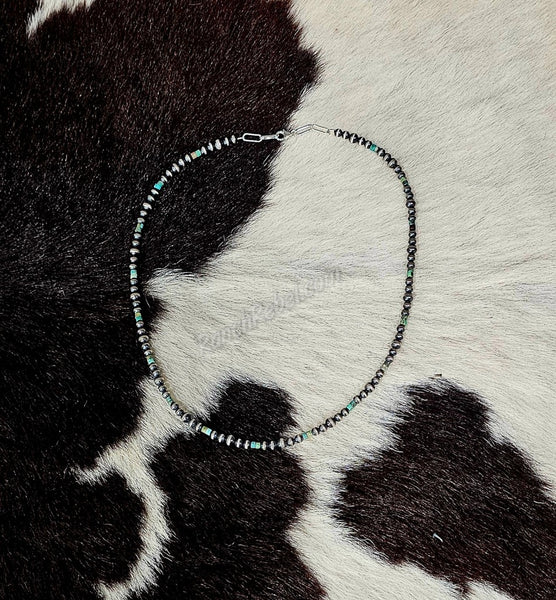Sterling Pearl & Turquoise Heishi Bead Necklace #6233