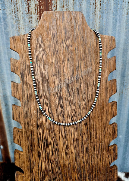 Sterling Pearl & Turquoise Heishi Bead Necklace #6233