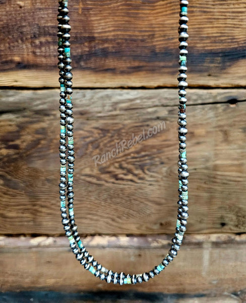 Sterling Pearl & Turquoise Heishi Bead Necklace #6233