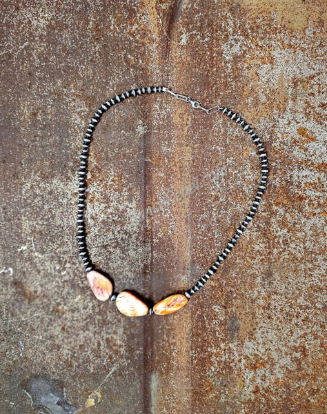 Three Stone Orange Spiny Necklace #6254