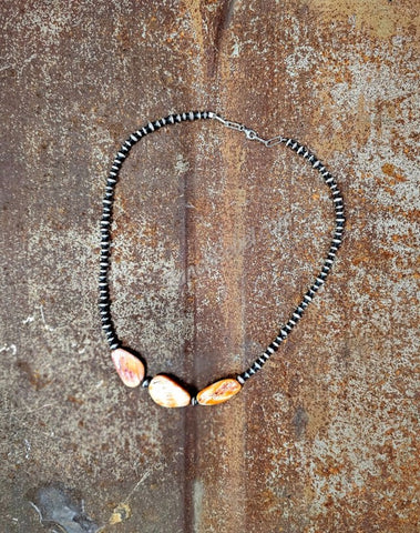 Three Stone Orange Spiny Necklace #6254