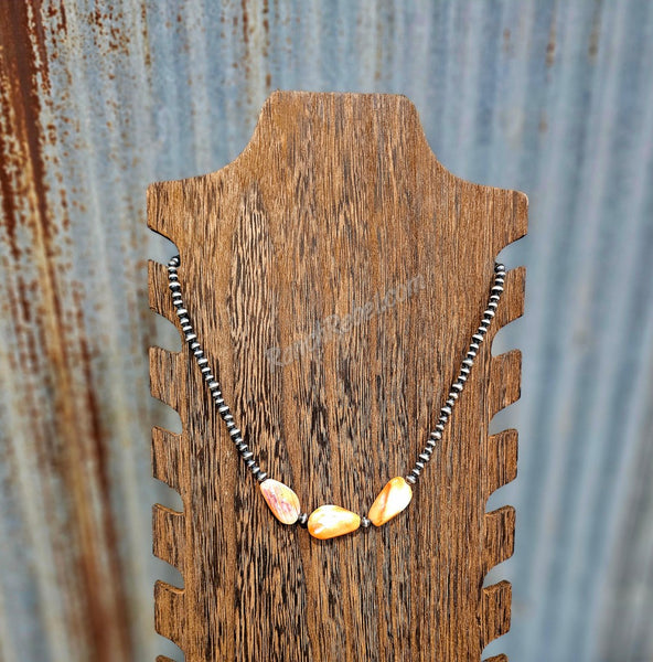 Three Stone Orange Spiny Necklace #6254